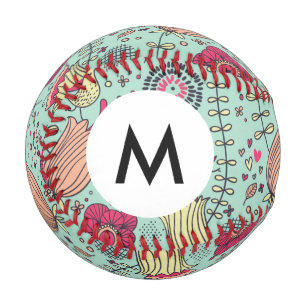 Balle De Baseball Monogramme Cartographie motif floral avec oiseaux