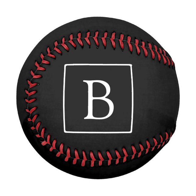 Balle De Baseball Monogramme classique simple | Texte noir et blanc (Devant Gauche)