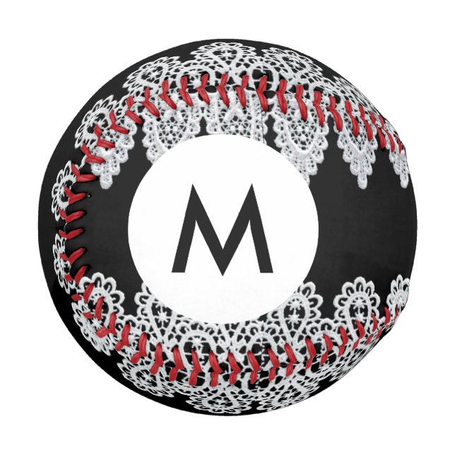 Balle De Baseball Monogramme Dentelle blanche (Devant Gauche)