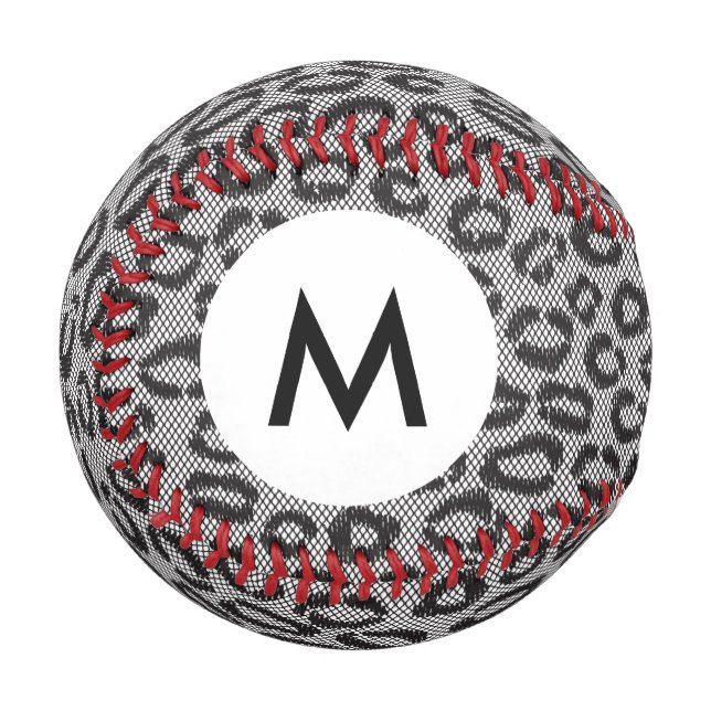 Balle De Baseball Monogramme Dentelle noire avec motif léopard (Devant Gauche)