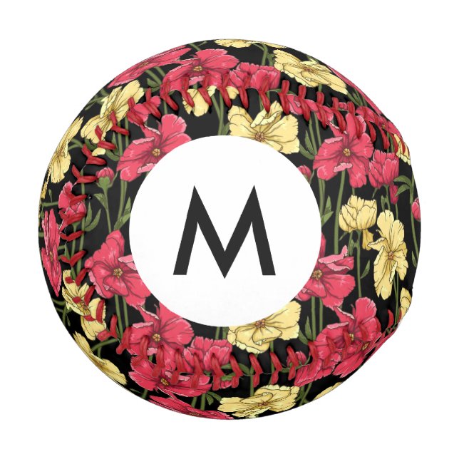 Balle De Baseball Monogramme Élégant motif floral 2 (Devant Gauche)