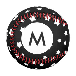 Balle De Baseball Monogramme étoiles noires et blanches motif