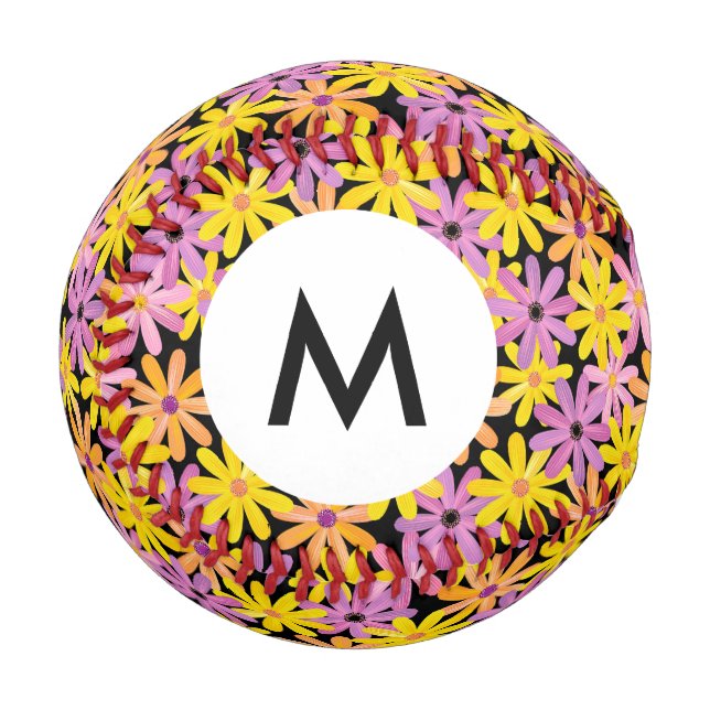 Balle De Baseball Monogramme Gerbera fleurs motif, arrière - plan (Devant Gauche)