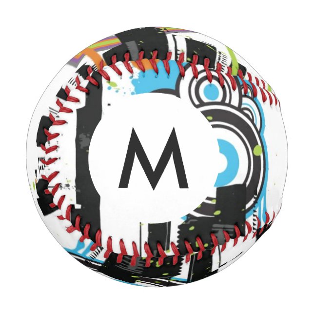 Balle De Baseball Monogramme Illustration d'un paysage urbain grungy (Devant Gauche)