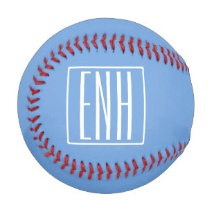 Balle De Baseball Monogramme Initiales 3 Moderne Gras   Bleu Clair