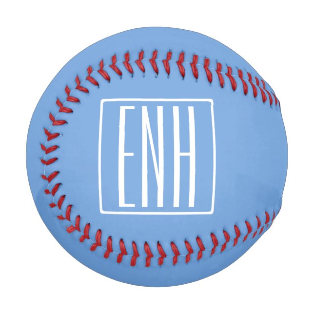 Balle De Baseball Monogramme Initiales 3 Moderne Gras | Bleu Clair (Devant Gauche)
