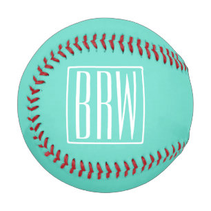 Balle De Baseball Monogramme Initiales 3 Modernes Gras Blanc Sur A