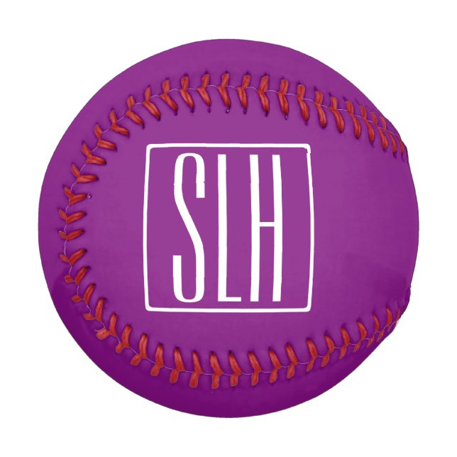 Balle De Baseball Monogramme Initiales 3 Modernes Gras | Blanc & Vio (Devant Gauche)