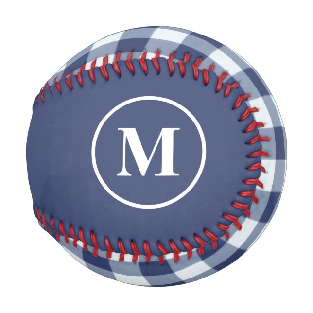 Balle De Baseball Monogramme Marine En vichy bleu (Devant Droite)