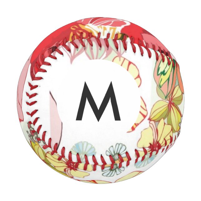Balle De Baseball Monogramme Motif avec fleurs rouges (Devant Gauche)