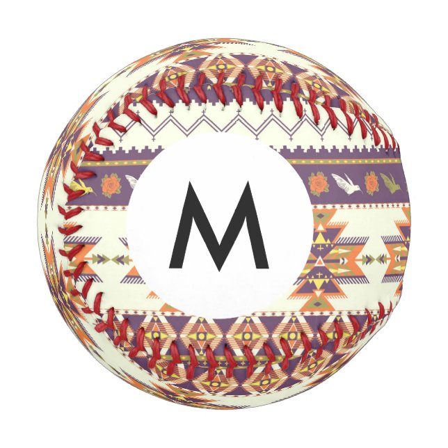 Balle De Baseball Monogramme motif aztèque coloré (Devant Gauche)