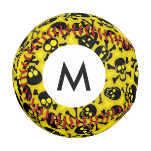 Balle De Baseball Monogramme Motif crâne et os croisés