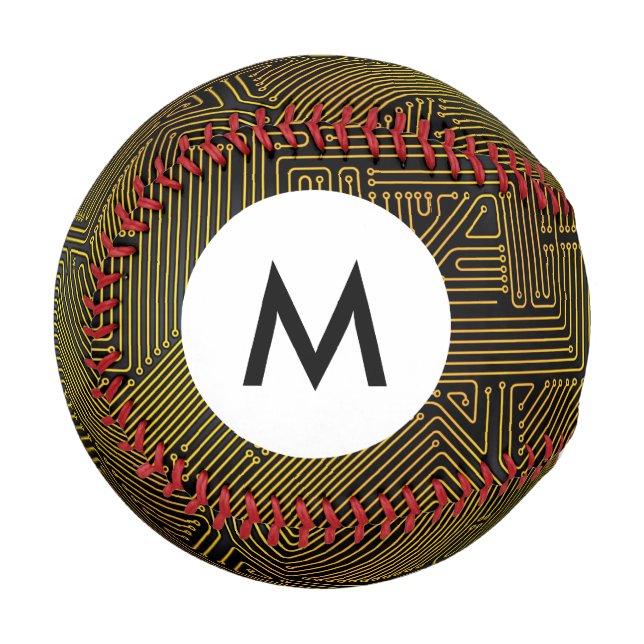 Balle De Baseball Monogramme motif de carte de circuit informatique (Devant Gauche)