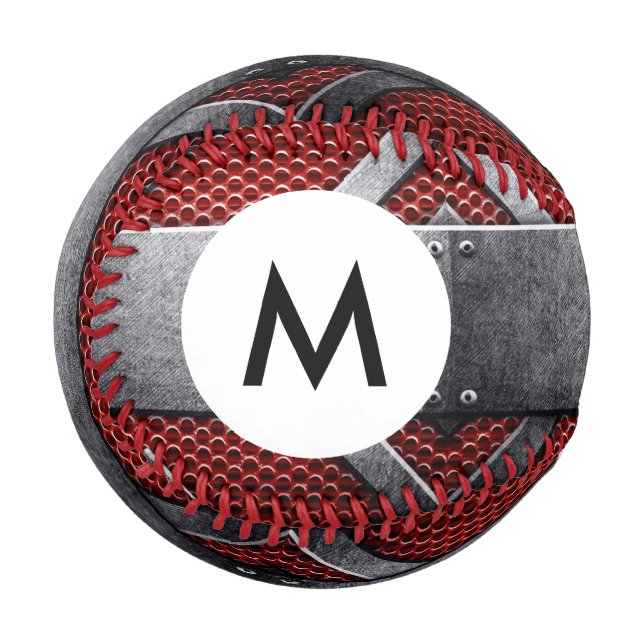 Balle De Baseball Monogramme Motif de plaque métallique (Devant Gauche)