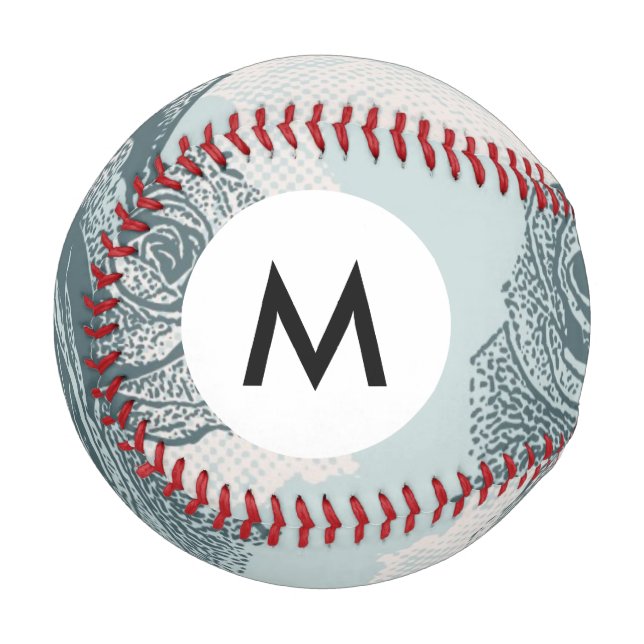 Balle De Baseball Monogramme Motif floral avec rose (Devant Gauche)