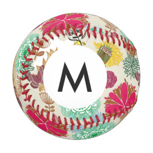 Balle De Baseball Monogramme Motif floral en style rétro