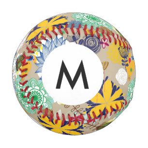 Balle De Baseball Monogramme Motif floral en style rétro 3