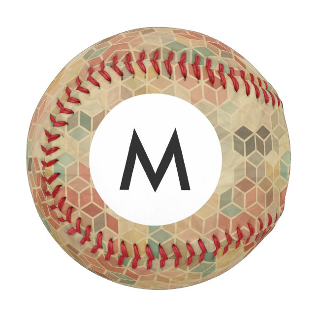 Balle De Baseball Monogramme motif géométrique rétro 5 (Devant Gauche)