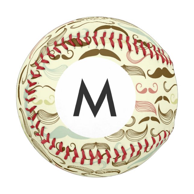 Balle De Baseball Monogramme Mustache motif, style rétro 4 (Devant Gauche)