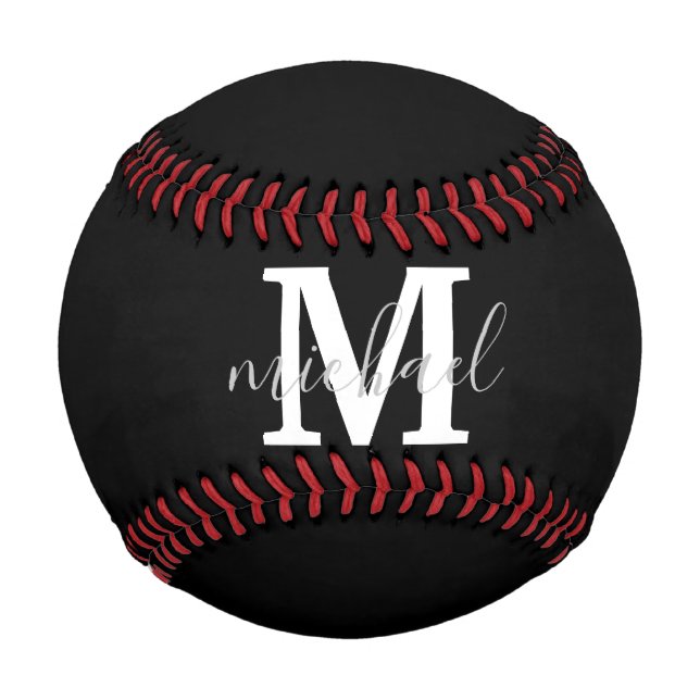 Balle De Baseball monogramme personnalisé noir et blanc initial (Devant)