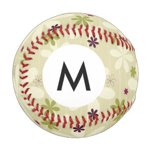 Balle De Baseball Monogramme Retro Arrière - plan floral