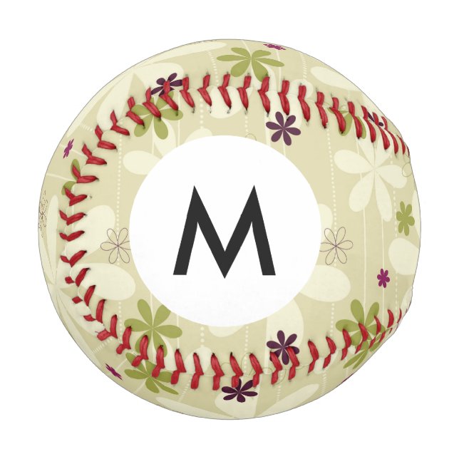 Balle De Baseball Monogramme Retro Arrière - plan floral (Devant Gauche)