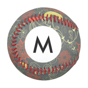 Balle De Baseball Monogramme Retro motif floral 2