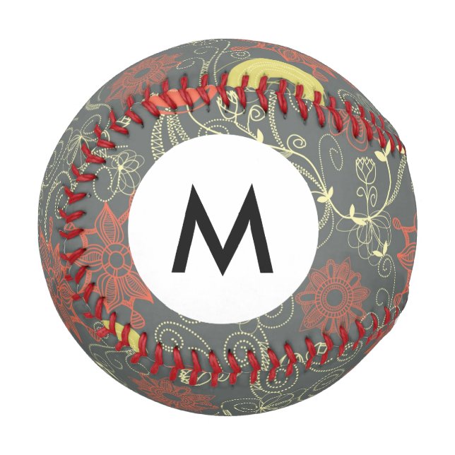 Balle De Baseball Monogramme Retro motif floral 2 (Devant Gauche)
