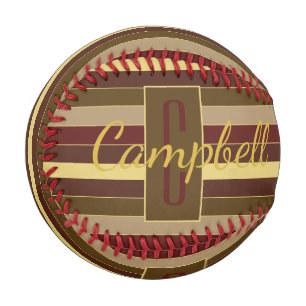 BALLE DE BASEBALL MONOGRAMME STRIPÉ SUR MESURE MOTIF OR BROWN RED