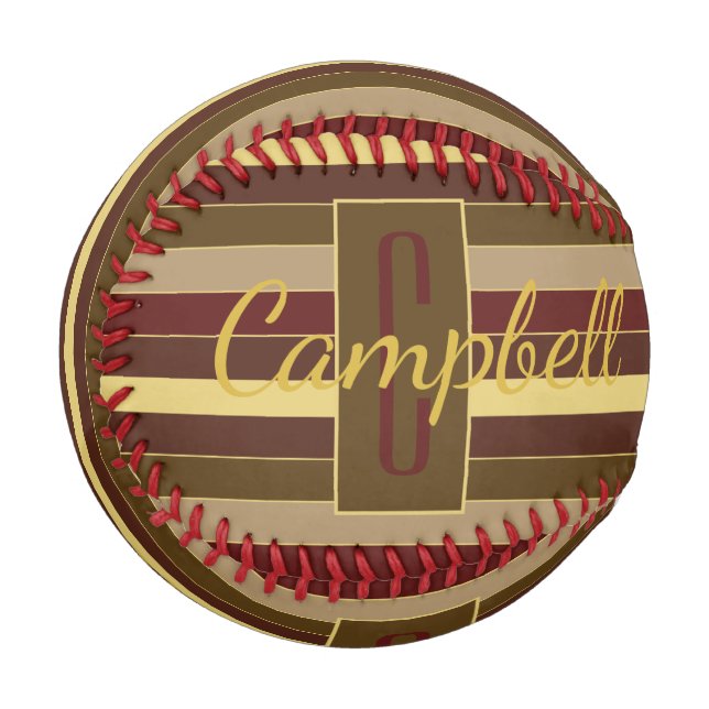BALLE DE BASEBALL MONOGRAMME STRIPÉ SUR MESURE MOTIF OR BROWN RED (Devant Gauche)