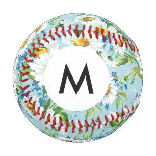 Balle De Baseball Monogramme Stylo beau motif floral brillant 2