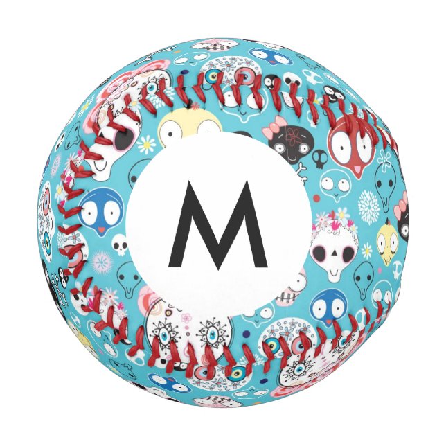 Balle De Baseball Monogramme Texture crâne riant (Devant Gauche)