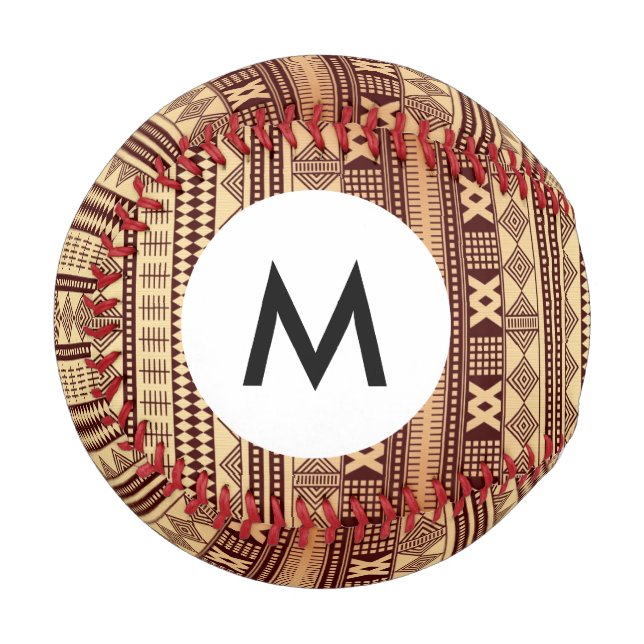 Balle De Baseball Monogramme texture ethnique Brown (Devant Gauche)