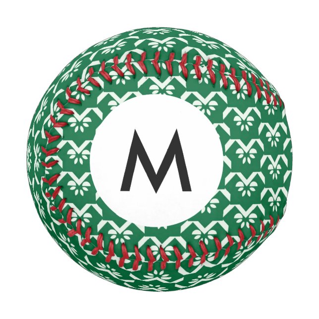 Balle De Baseball Monogramme Zigzag fleuri vert (Devant Gauche)