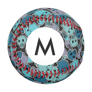 Balle De Baseball Monogrammes crânes, et coeurs sur arrière - plan