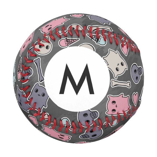 Balle De Baseball Monogrammes crânes, et coeurs sur arrière - plan n (Devant Gauche)