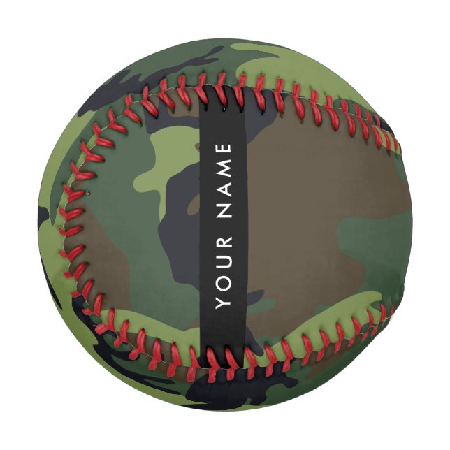 Balle De Baseball Motif Camouflage Vert, Votre nom, Personnaliser (Devant Gauche)