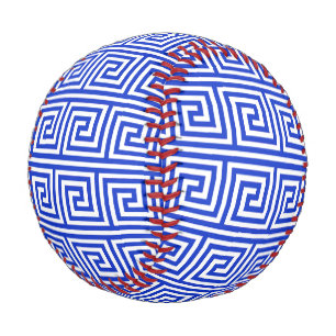 Balle De Baseball Motif Carrés Clé Méandre Grec Bleu