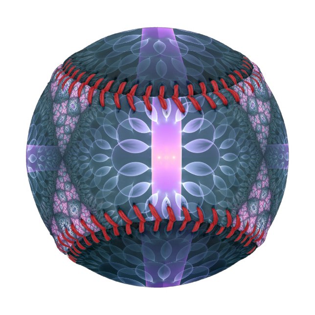Balle De Baseball Motif d'art fractal 3D turquoise violet rose (Devant)