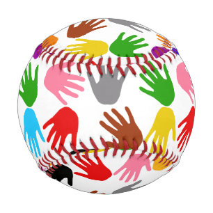 Balle De Baseball Motif de design empreinte de main colorée blanche
