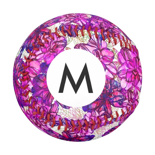 Balle De Baseball Motif De Fleurs Abstraites Roses Et Violettes (Devant Gauche)