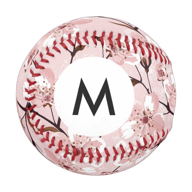 Balle De Baseball Motif de fleurs de cerisier de monogramme (Devant Gauche)