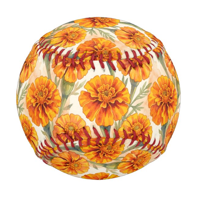 Balle De Baseball Motif de fleurs de souci orange (Devant)