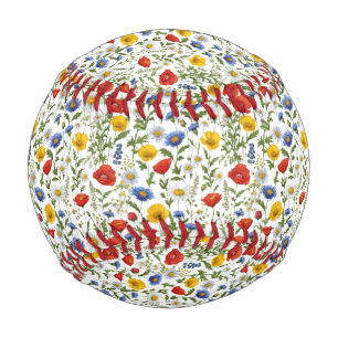 Balle De Baseball Motif de fleurs sauvages coloré, thème nature joli