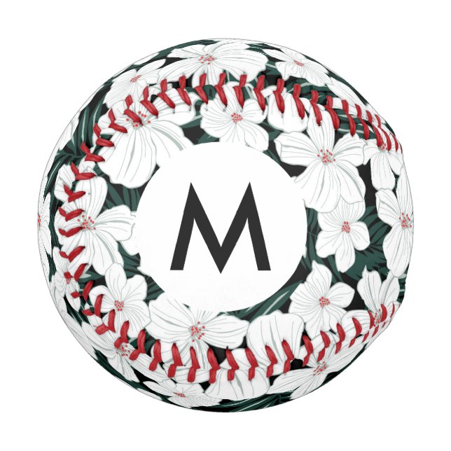 Balle De Baseball Motif de fleurs tropicales blanches (Devant Gauche)