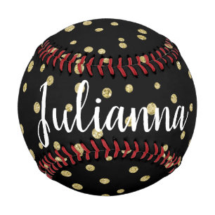 Balle De Baseball Motif de points d'or noir glam personnalisé unique