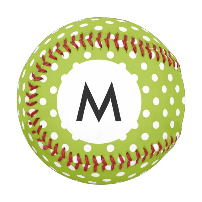Balle De Baseball Motif de printemps Monogram avec pois blanc (Devant Gauche)