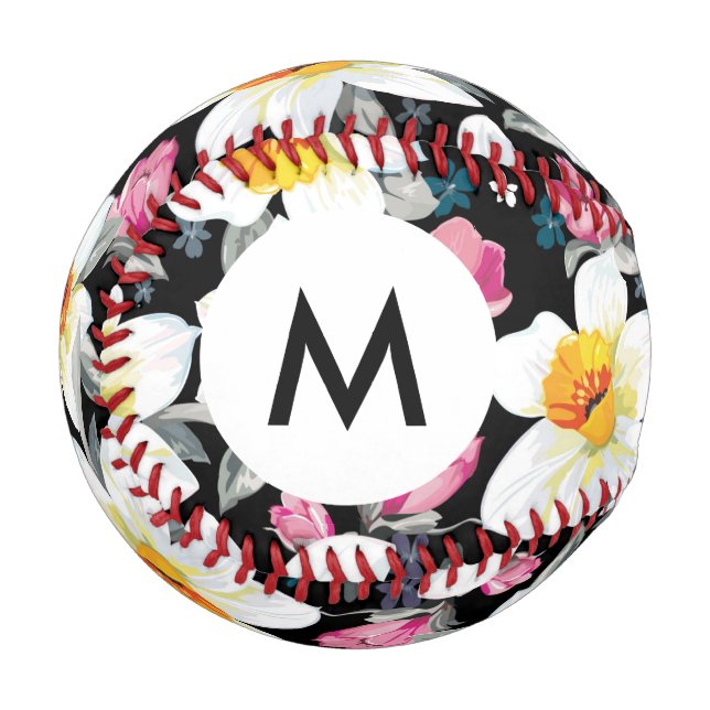 Balle De Baseball Motif d'élégance Monogram avec fleurs de narcisse (Devant Gauche)