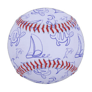 Balle De Baseball Motif d'une ligne d'animal marin et voilier