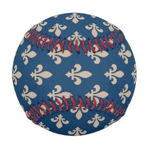 Balle De Baseball Motif Fleur de Lis, Royal Français, Crème sur Bleu